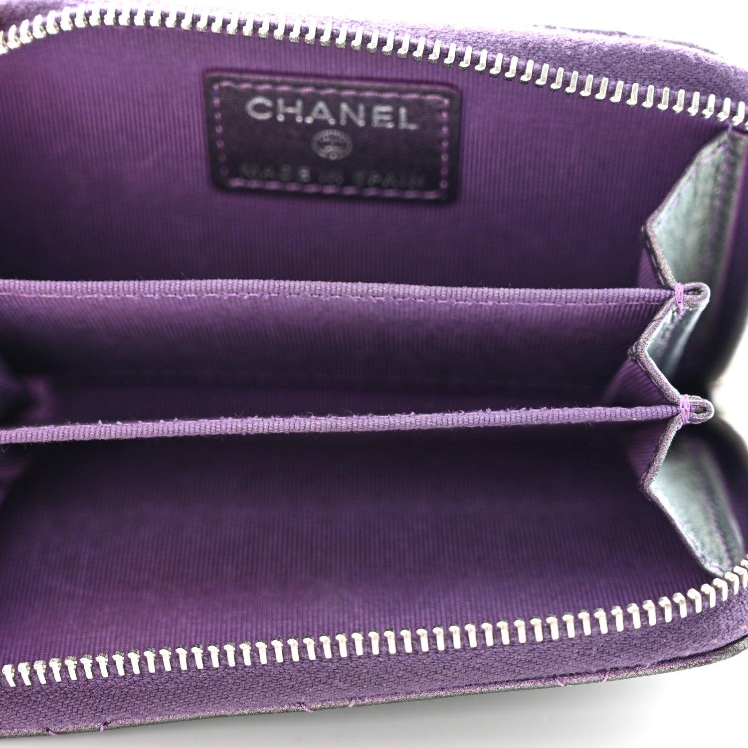 Chanel Metallic Lambskin Quilted Zip Around Coin Purse Wallet Purple 5 of 13