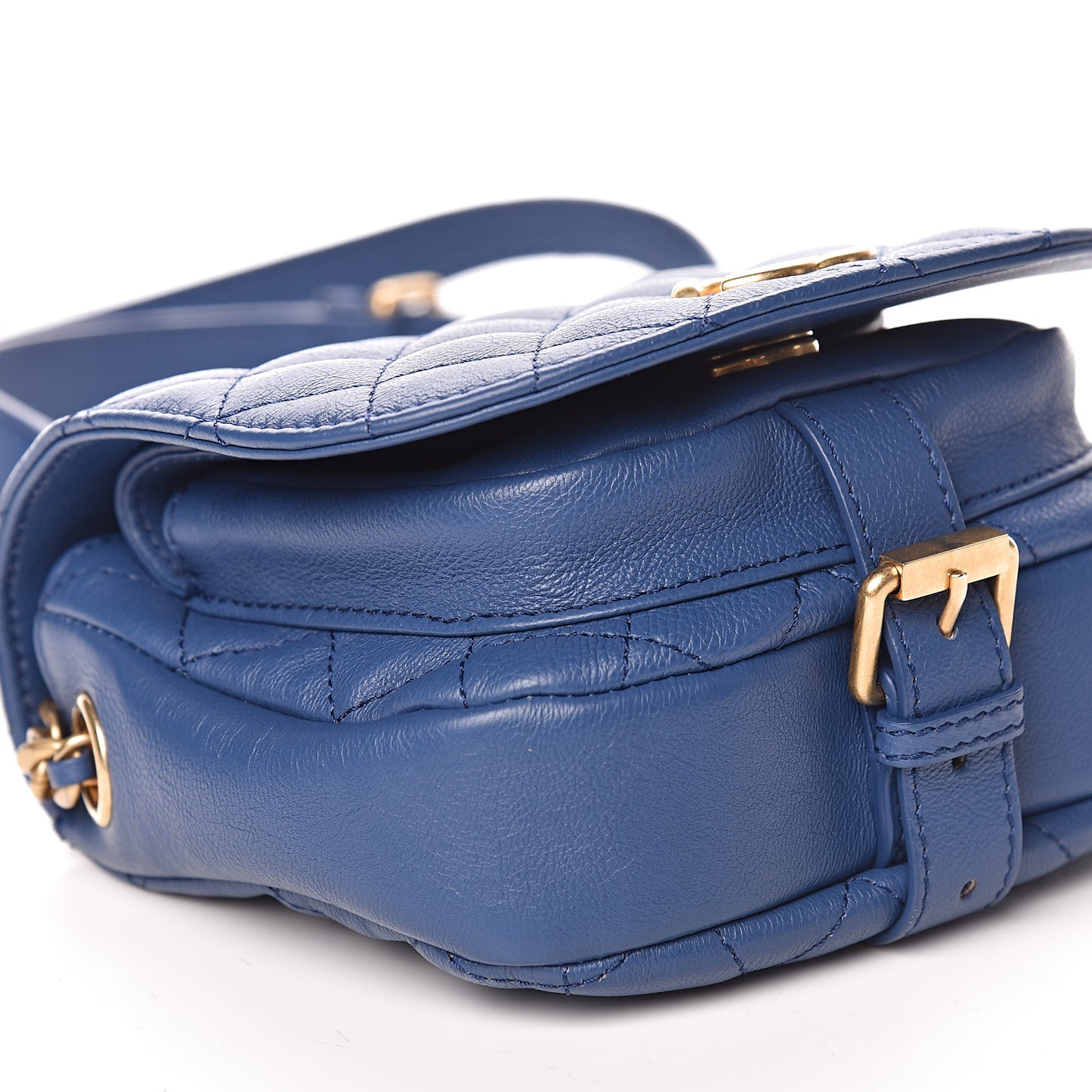 Calfskin Quilted Small Messenger Flap Blue