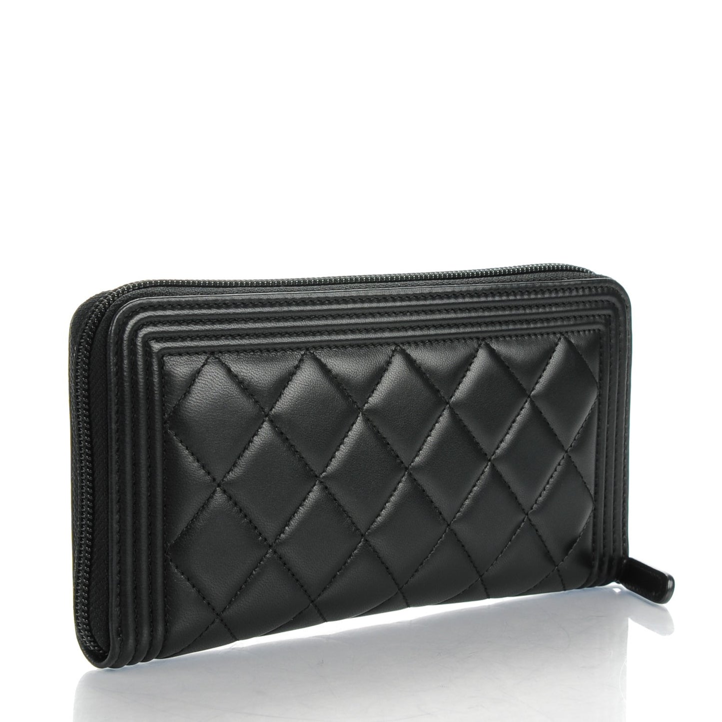 Lambskin Quilted Boy Zip Around Wallet Black