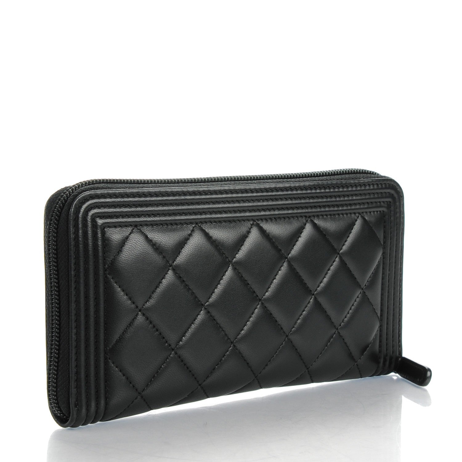 Chanel Lambskin Quilted Boy Zip Around Wallet Black 3 of 8