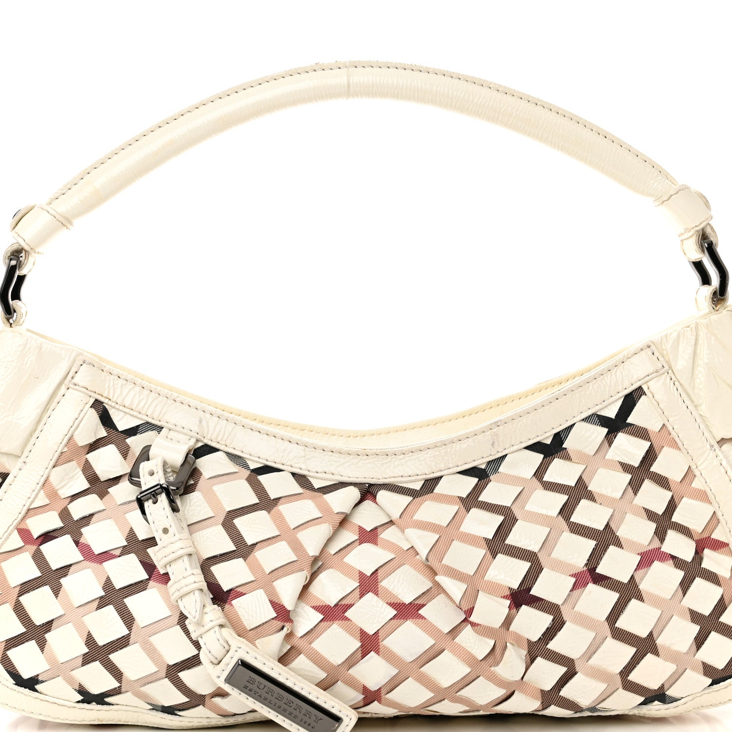 Burberry Patent Canvas Woven Nova Check Shoulder Bag White 7 of 15
