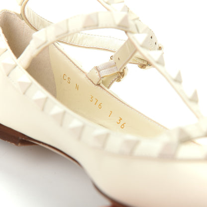Valentino Garavani Calfskin Lacquered Monochrome Rockstud Cage Ballerina Flats 36 Avorio 10 of 11