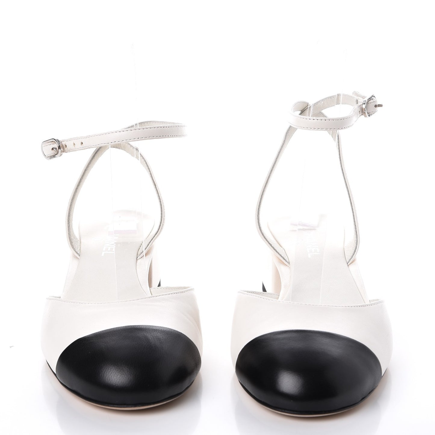 Lambskin Cap Toe CC Slingback Sandals 35.5 White Black