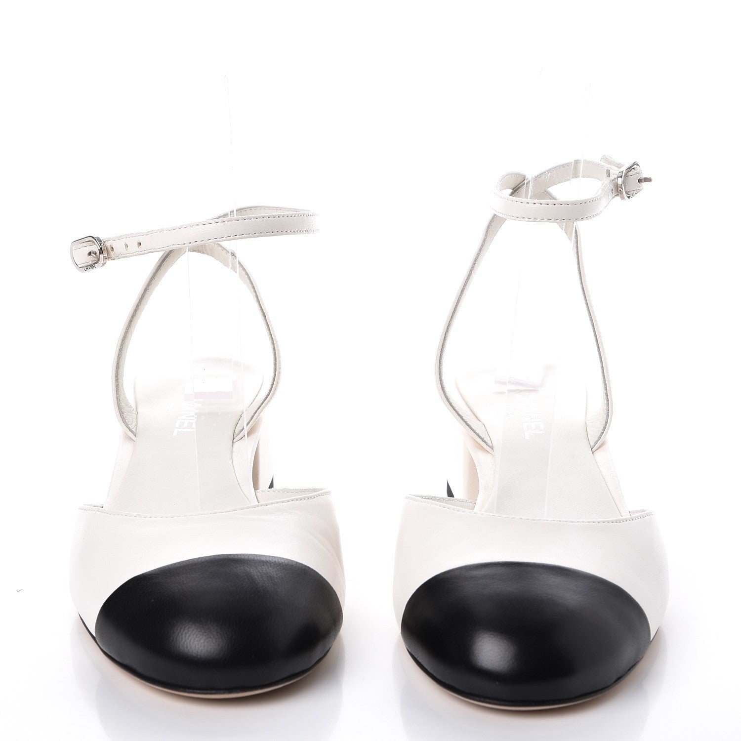 Chanel Lambskin Cap Toe CC Slingback Sandals 35.5 White Black 2 of 9