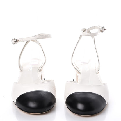 Chanel Lambskin Cap Toe CC Slingback Sandals 35.5 White Black 2 of 9