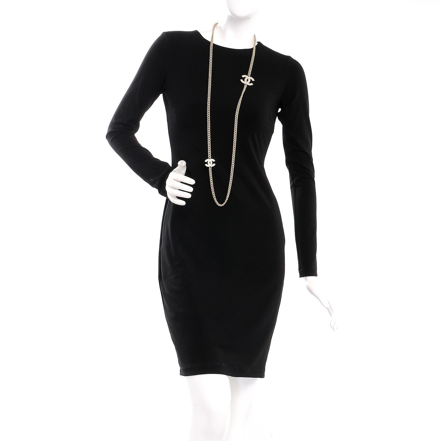 Chanel Quilted CC Long Chain Necklace Gold Pearly White 2 of 5