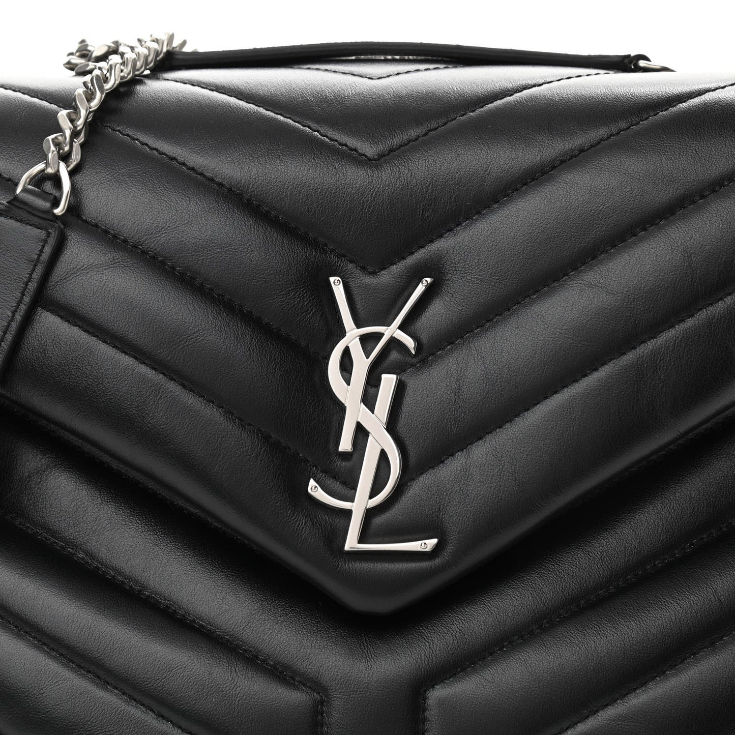 Calfskin Y Quilted Monogram Medium Loulou Chain Satchel Black