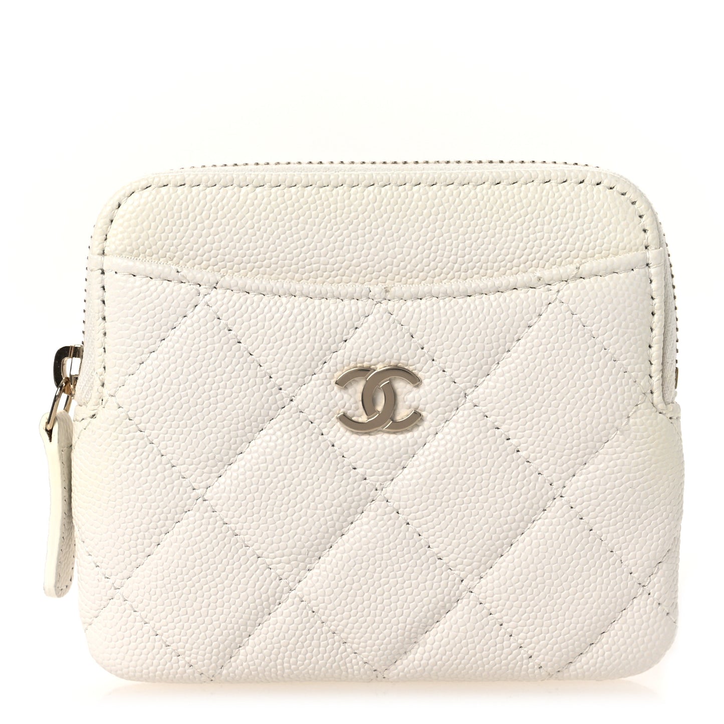 Caviar Quilted Zip Card Holder Wallet White