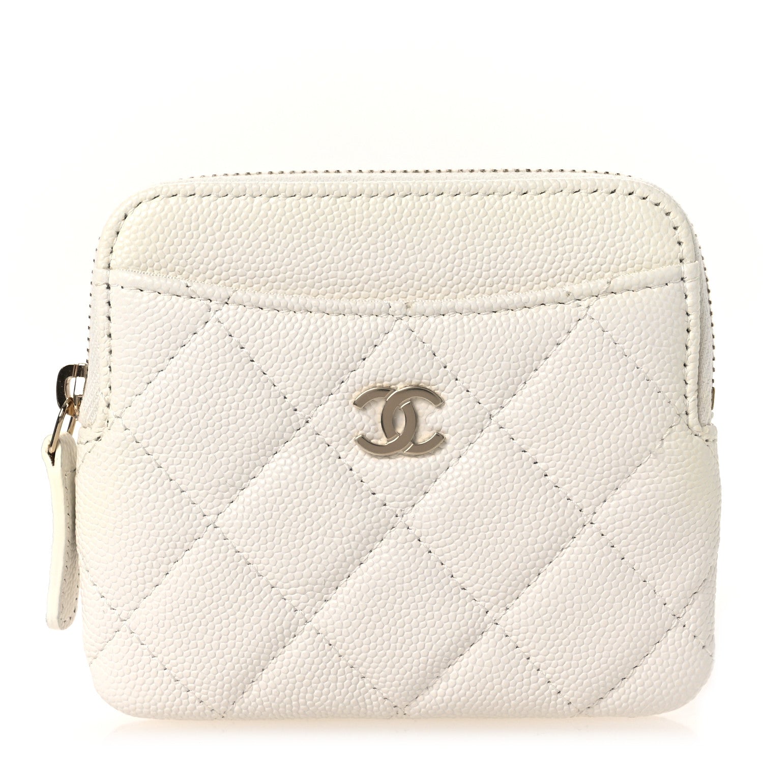 Chanel Caviar Quilted Zip Card Holder Wallet White 1 of 16