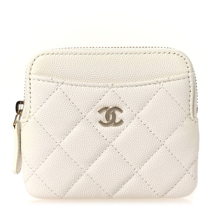 Chanel Caviar Quilted Zip Card Holder Wallet White 1 of 16