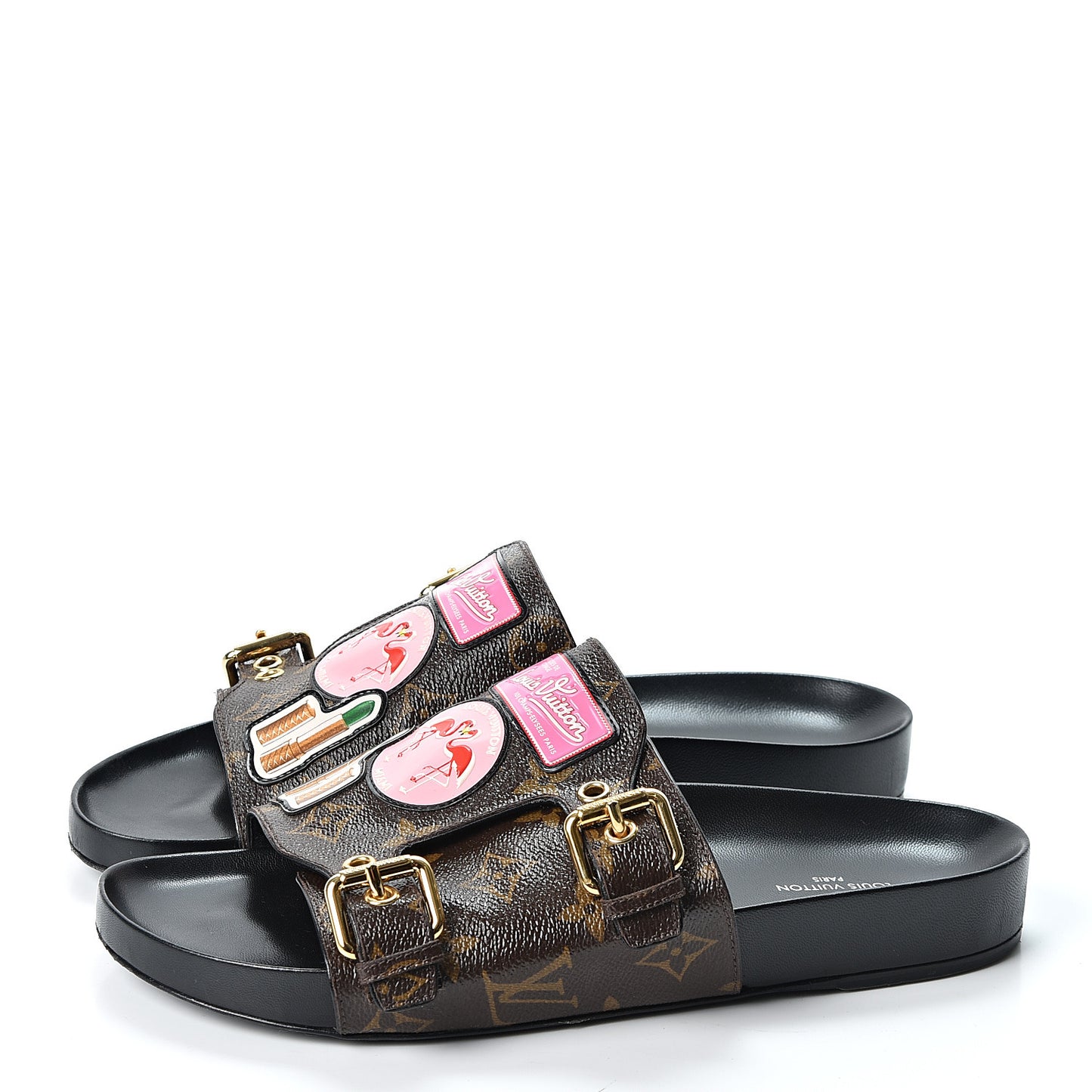 Monogram Patch Work World Tour Bom Dia Flat Mule 40 Black