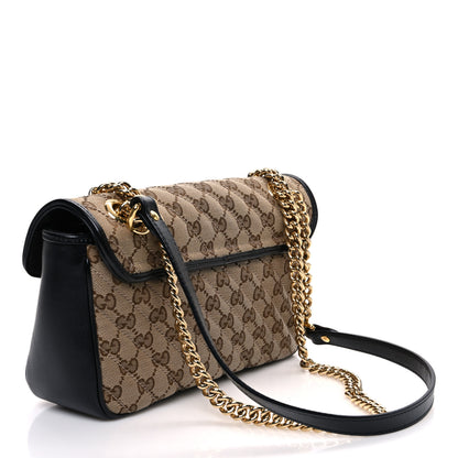 Gucci Monogram Matelasse Diagonal Small GG Marmont Shoulder Bag Beige Black 3 of 13