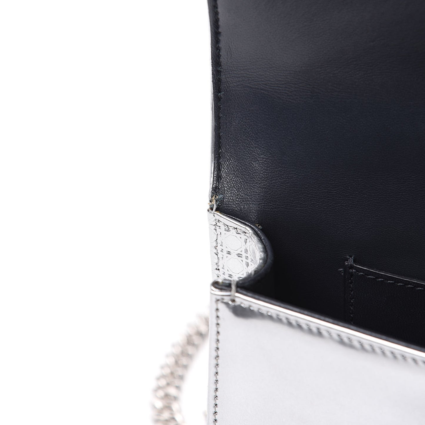 Metallic Patent Micro-Cannage Mini Diorama Flap Bag Silver