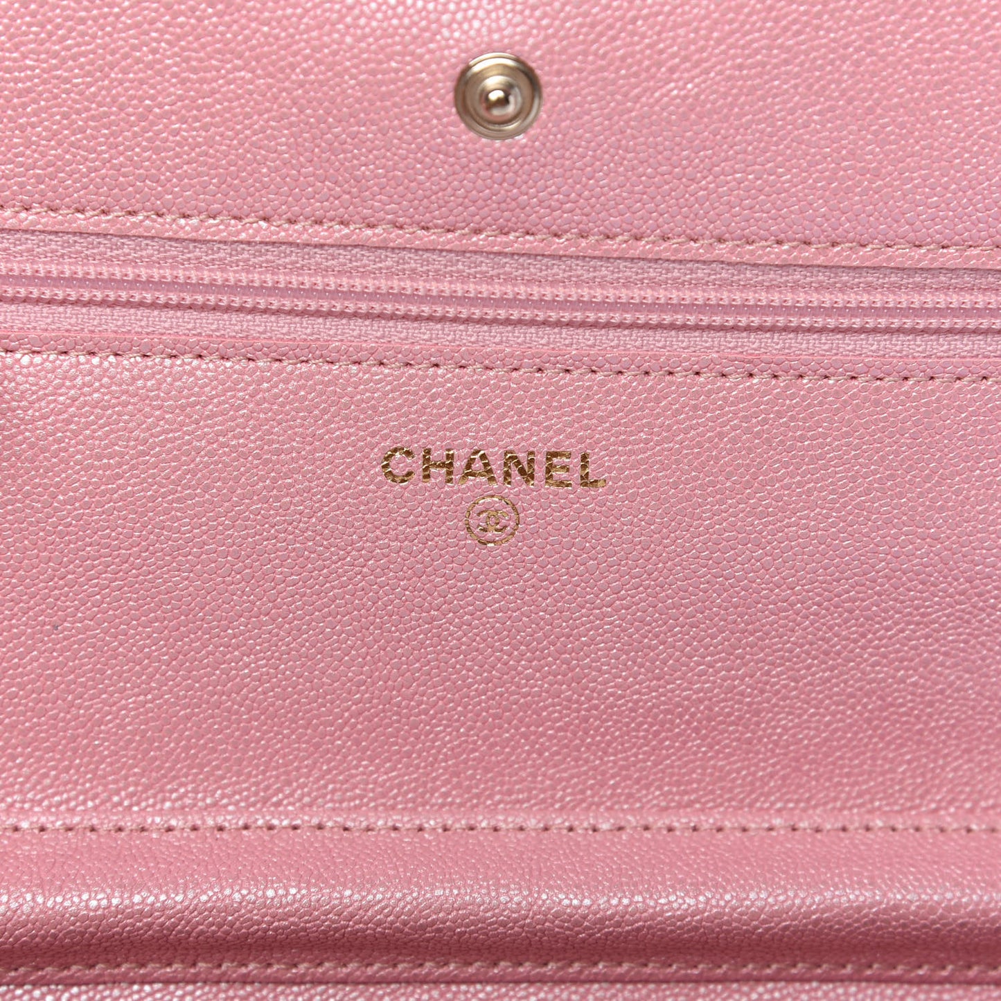 Iridescent Caviar Quilted Wallet on Chain WOC Rose Pink