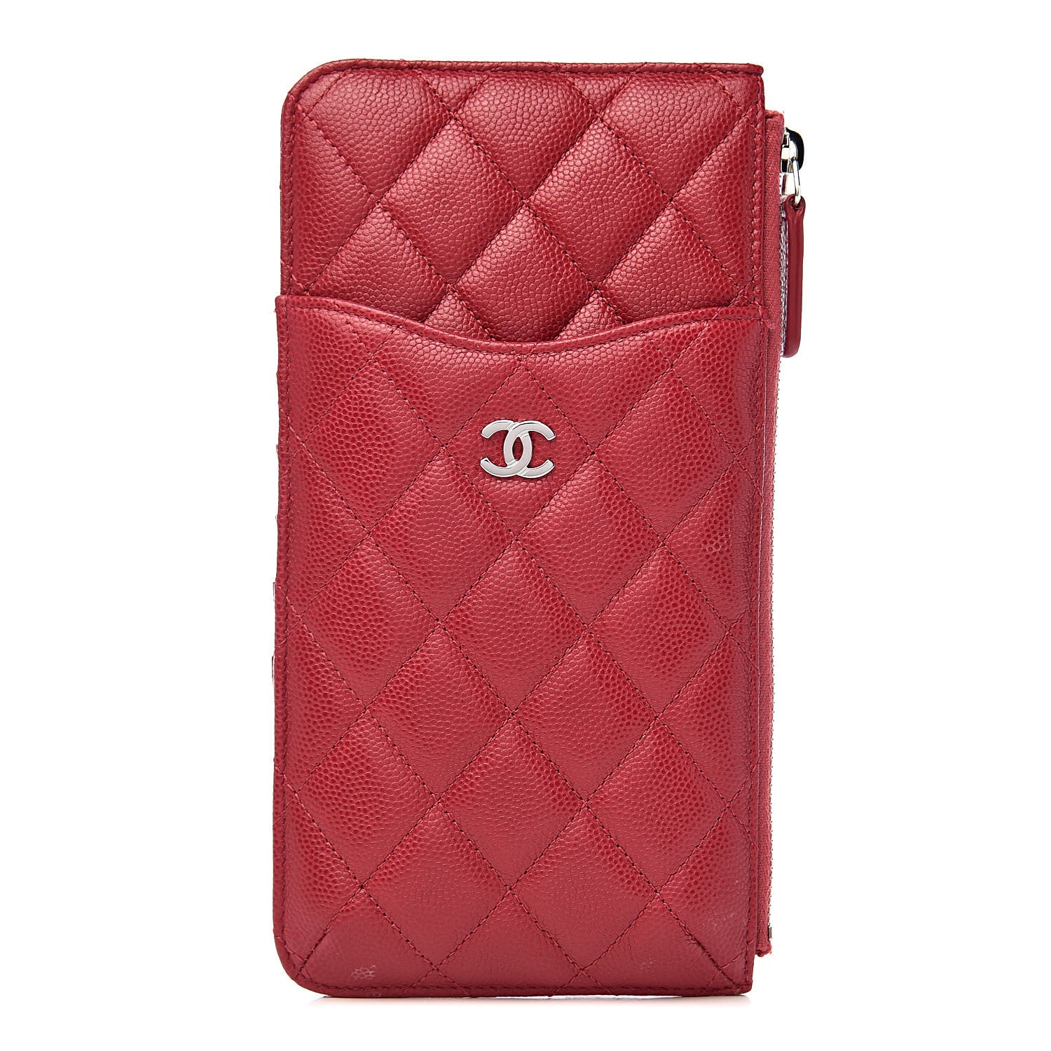 Chanel Caviar Quilted Classic Flat Wallet Pouch Red 1 of 8
