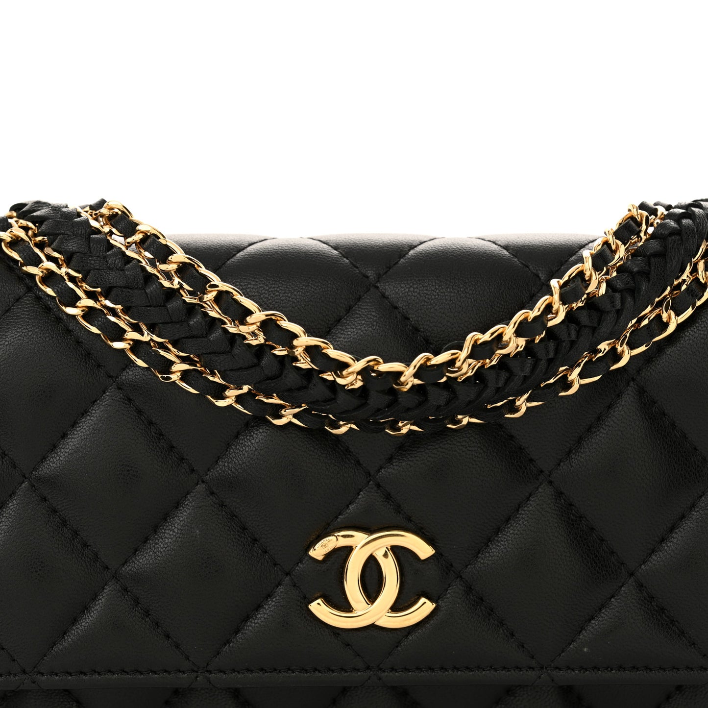 Lambskin Quilted Braided Clutch On Chain Black