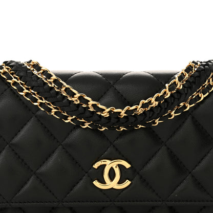 Chanel Lambskin Quilted Braided Clutch On Chain Black 9 of 11