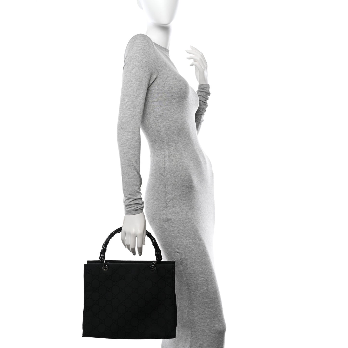 Nylon Monogram Bamboo Handle Bag Black