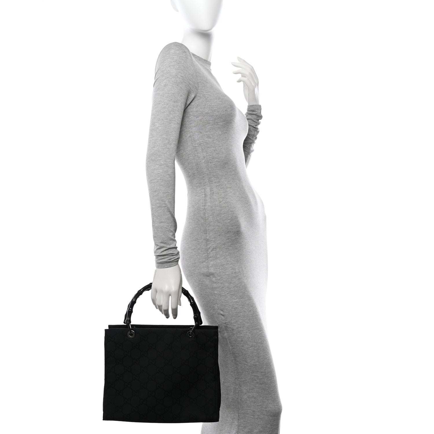 Gucci Nylon Monogram Bamboo Handle Bag Black 2 of 17