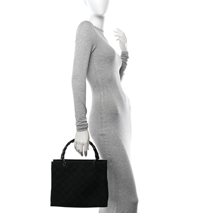 Gucci Nylon Monogram Bamboo Handle Bag Black 2 of 17