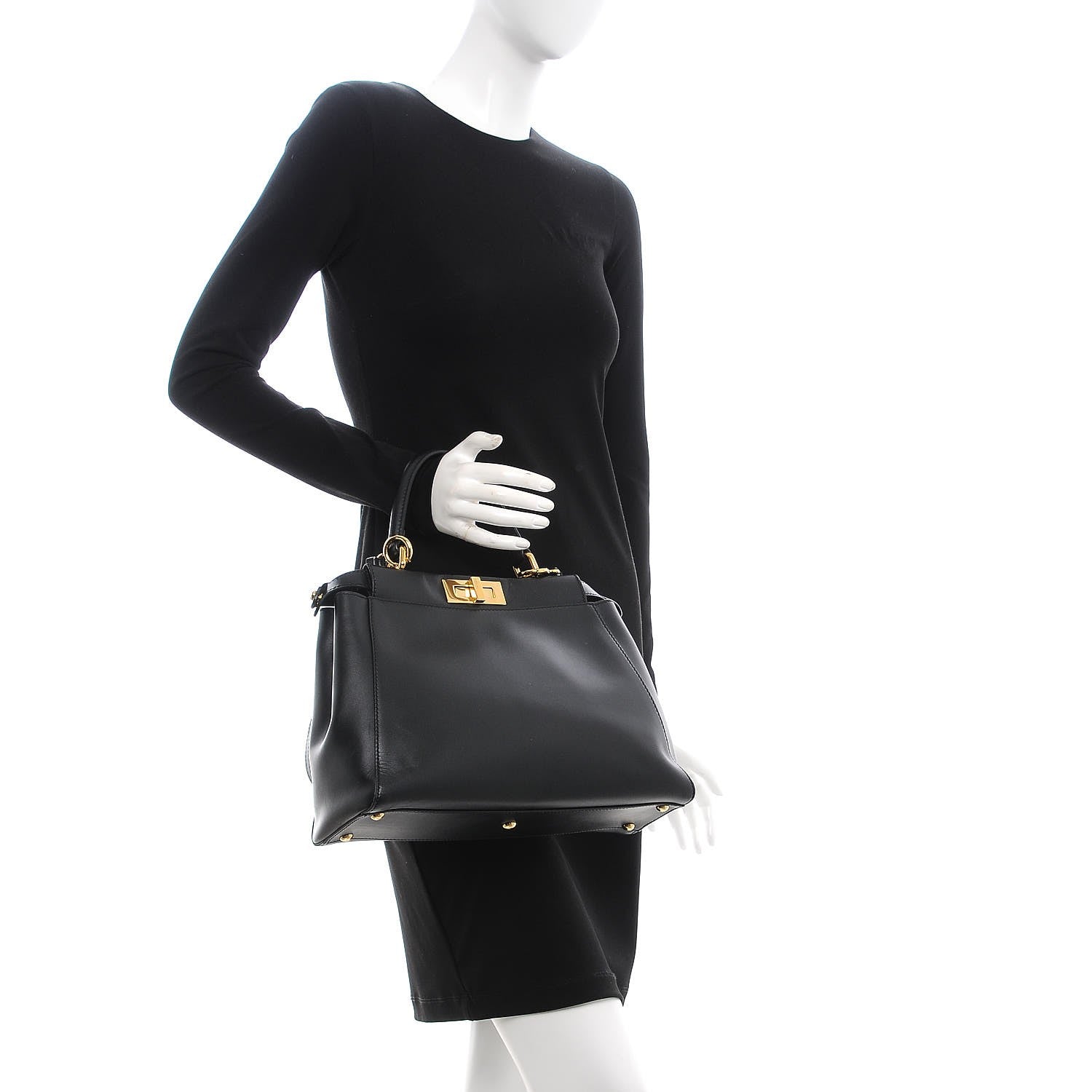 Fendi Vitello Morgan Shiny Nappa Medium Peekaboo Iconic Satchel Black 3 of 10
