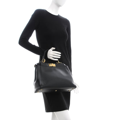 Fendi Vitello Morgan Shiny Nappa Medium Peekaboo Iconic Satchel Black 3 of 10