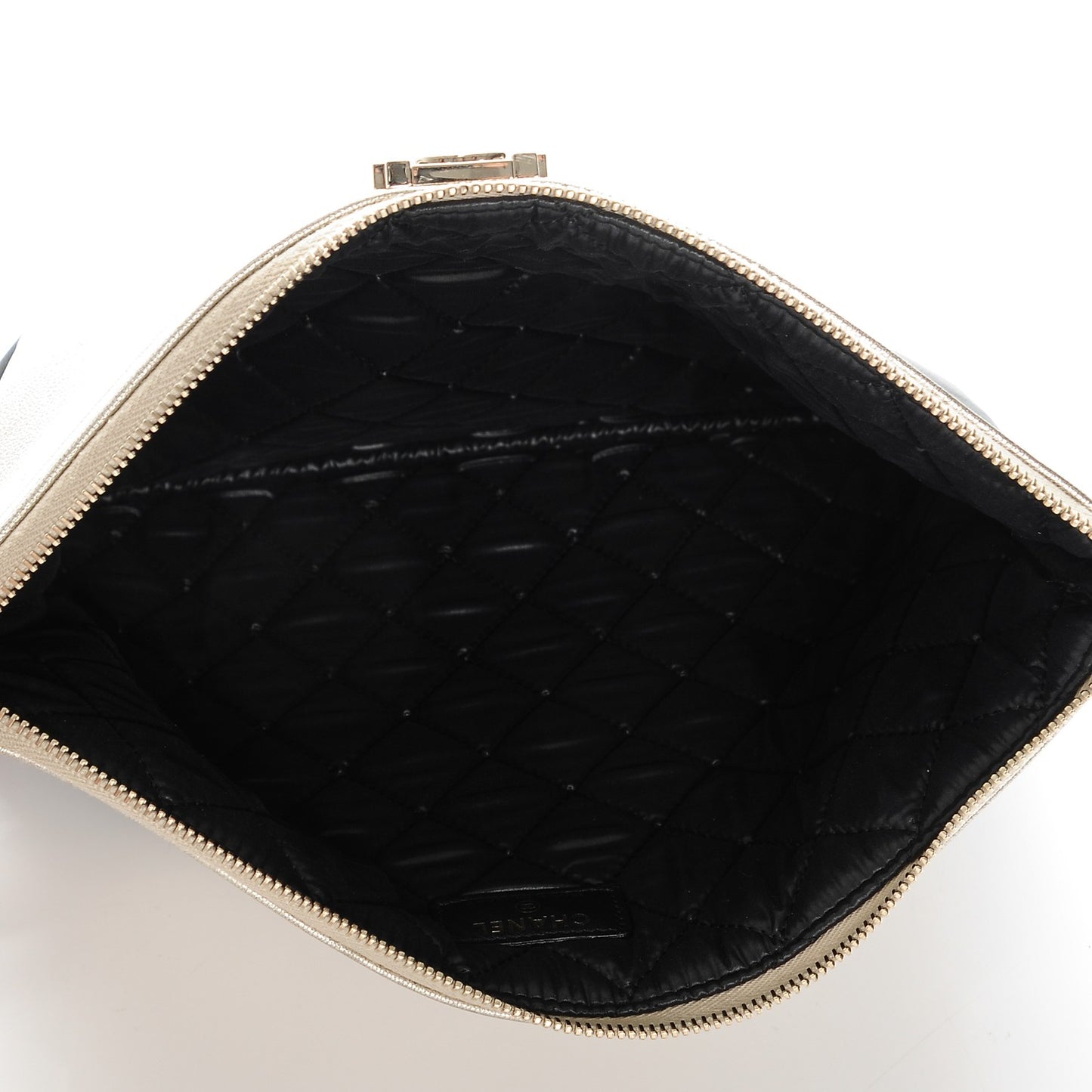 Metallic Goatskin Lambskin Medium Boy Cosmetic Case Black Gold