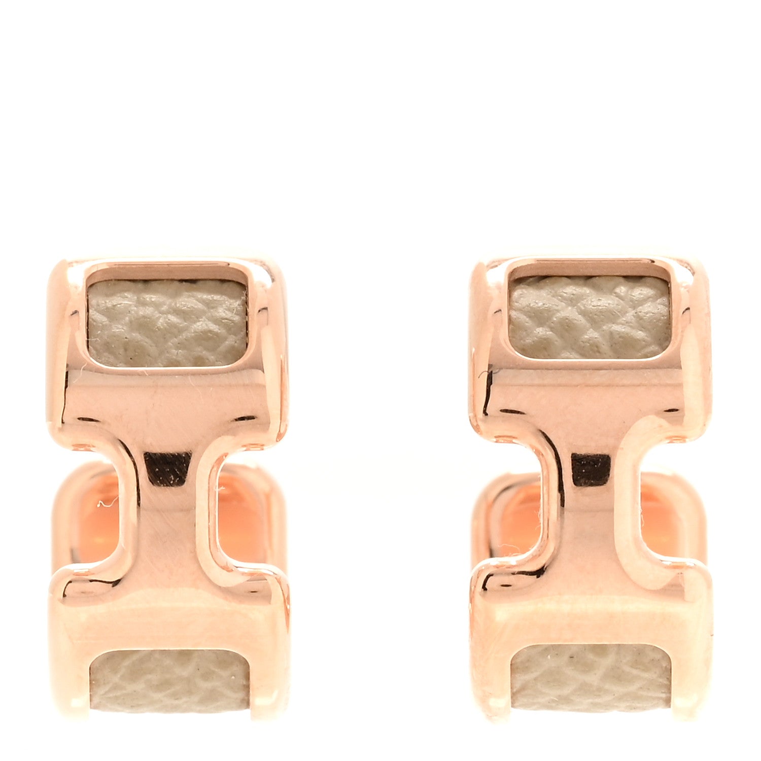 Hermes Rose Gold Plated Epsom Olympe Hoop Earrings Trench Naturel 1 of 5
