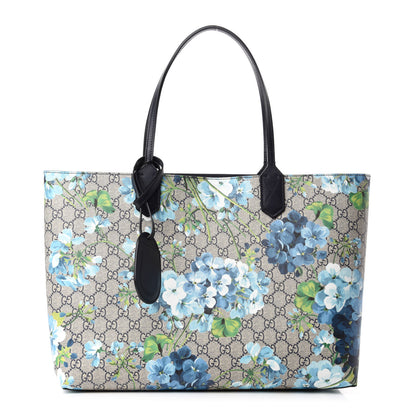 Gucci GG Supreme Monogram Blooms Medium Reversible Tote Beige Blue Navy 1 of 16
