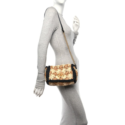 Gucci Raffia Azalea Calfskin Crochet Flower Small GG Marmont Shoulder Bag Natural Ecru Black 2 of 11