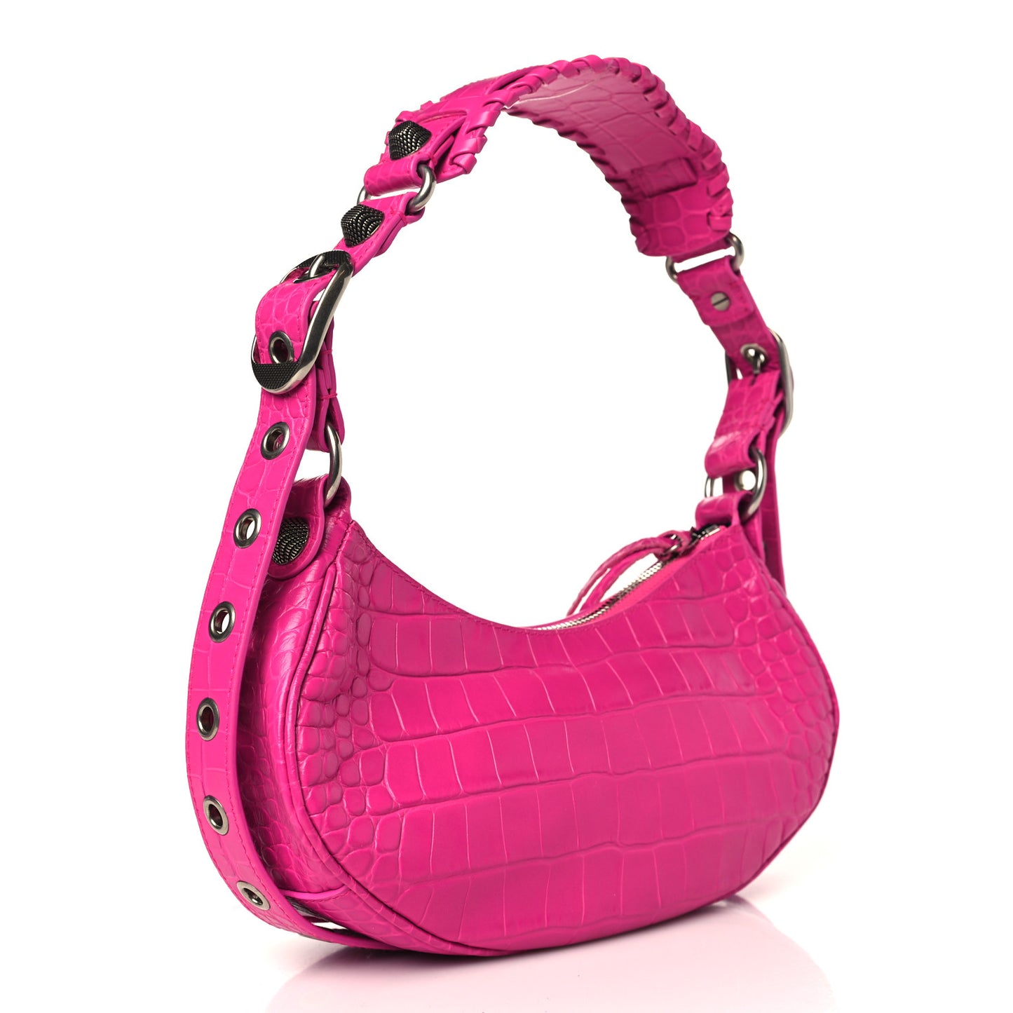Extra Supple Calfskin Crocodile Embossed XS Le Cagole Shoulder Bag Lipstick Pink