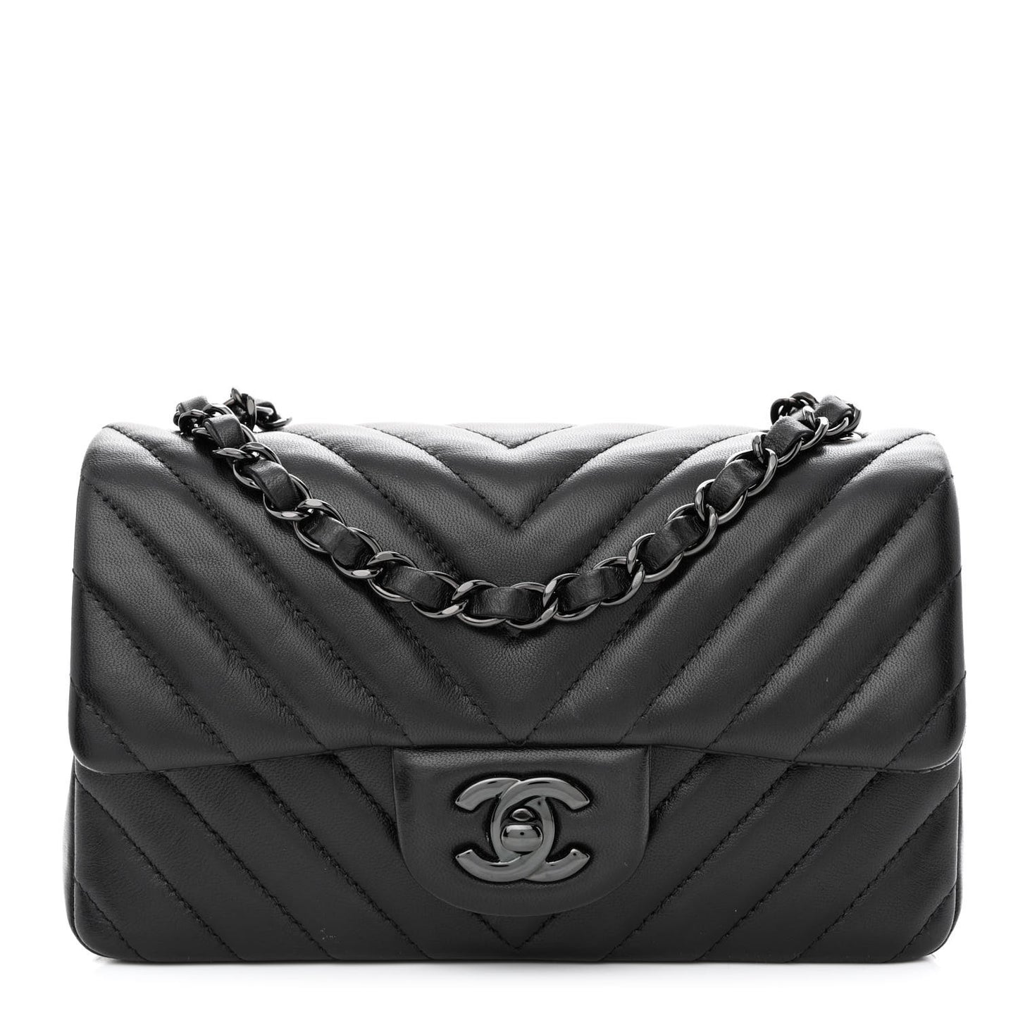 Lambskin Chevron Quilted Mini Rectangular Flap So Black