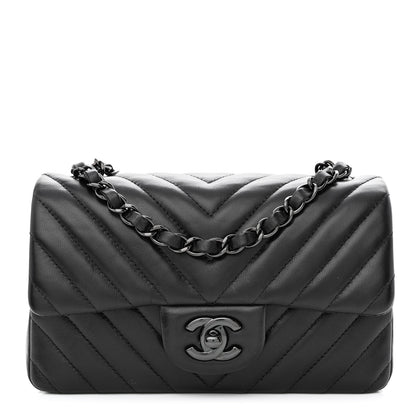 Chanel Lambskin Chevron Quilted Mini Rectangular Flap So Black 1 of 10