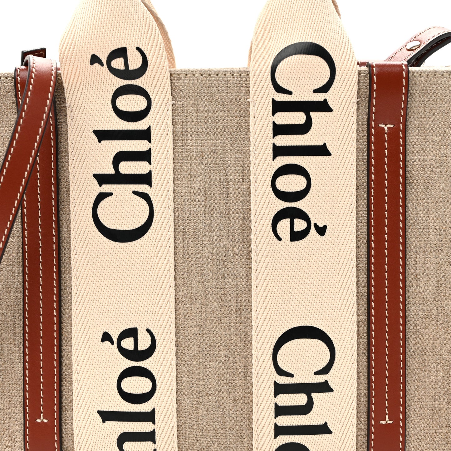 Cotton Calfskin Small Woody Ribbon Tote With Strap White Brown