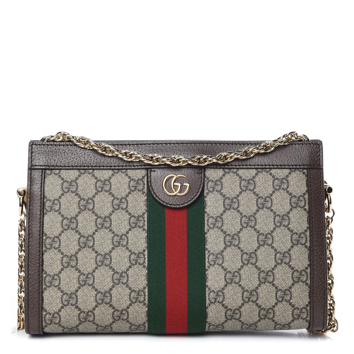 GG Supreme Monogram Web Small Ophidia Chain Shoulder Bag Brown