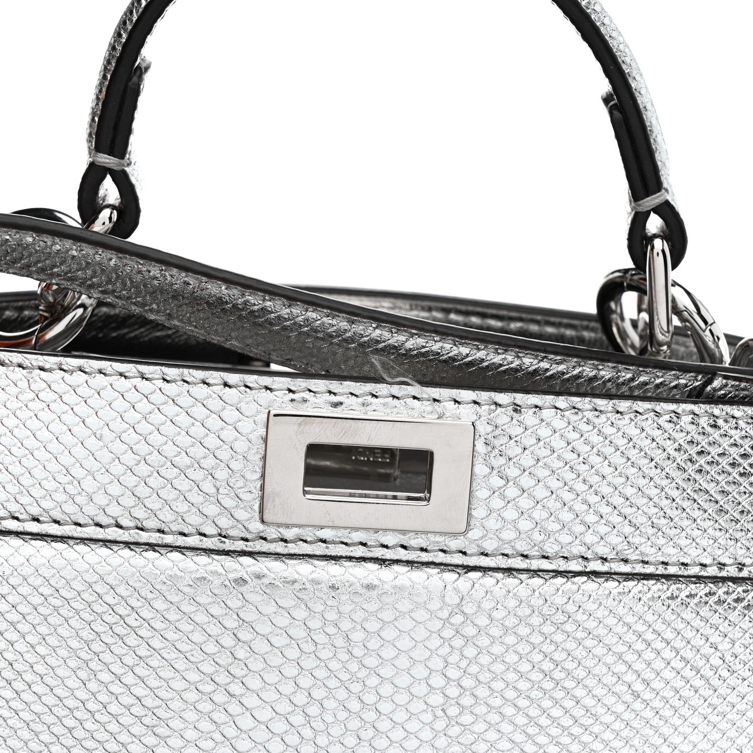 Fendi Metallic Karung Petite Peekaboo I SEE U Satchel Argento 15 of 15