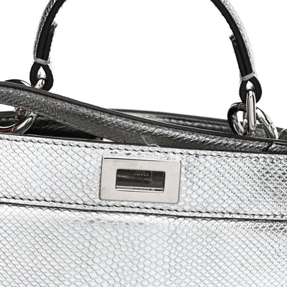Fendi Metallic Karung Petite Peekaboo I SEE U Satchel Argento 15 of 15