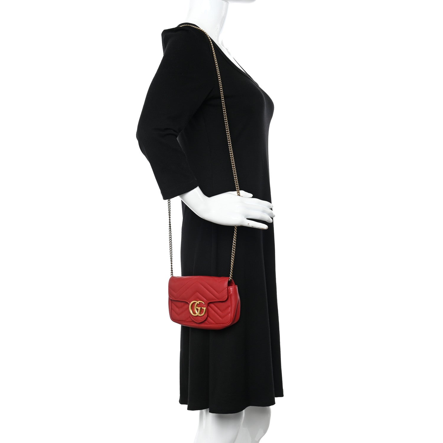 Gucci Calfskin Matelasse Super Mini GG Marmont Shoulder Bag Hibiscus Red 2 of 11