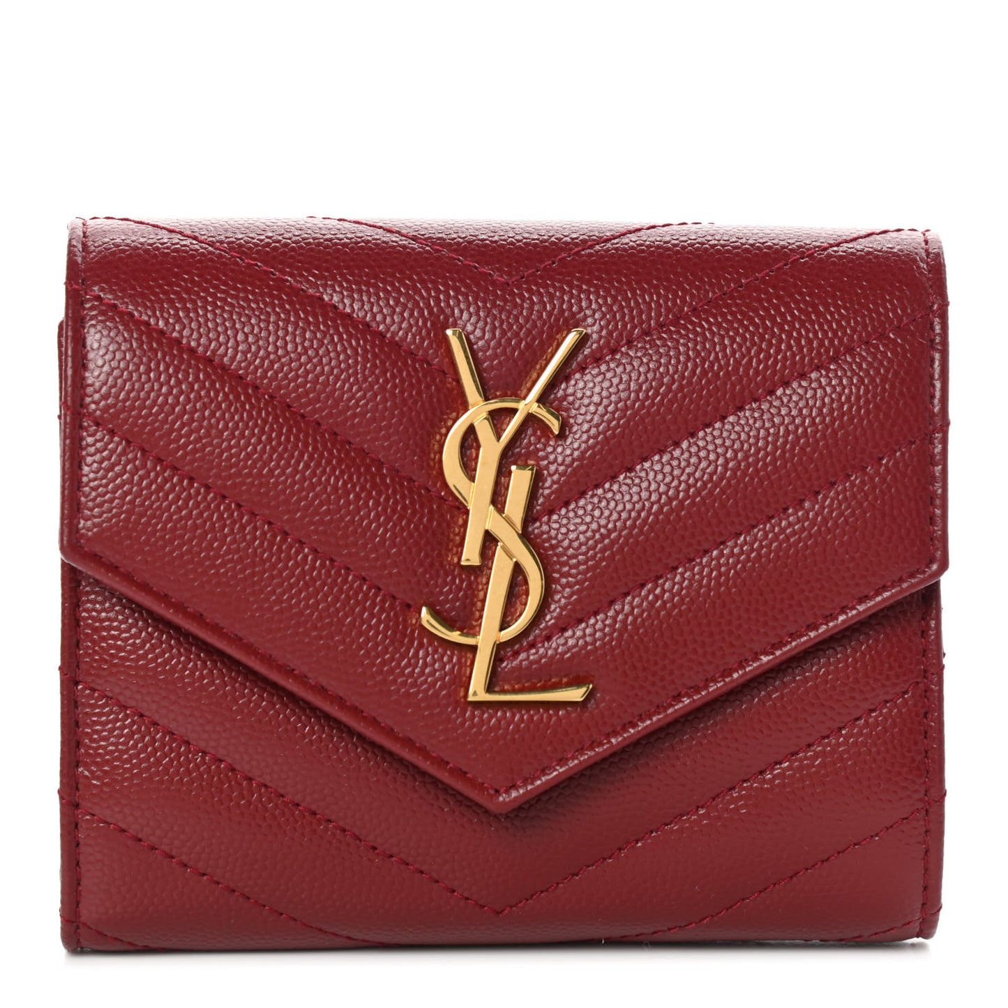 Grain De Poudre Matelasse Chevron Monogram Compact Tri Fold Wallet Red