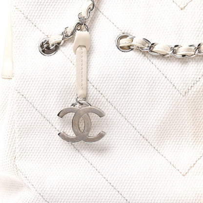 Chanel Canvas Chevron CC Shopping Tote White 11 of 11