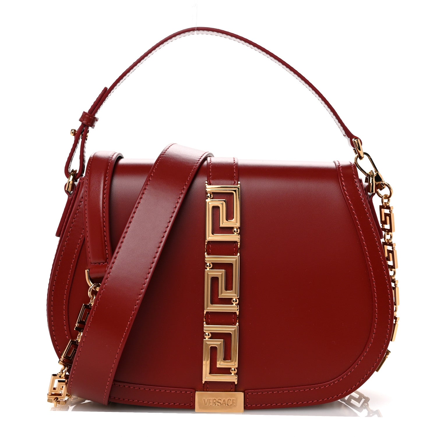 Versace Calfskin Large Greca Goddess Shoulder Bag Red 1 of 12