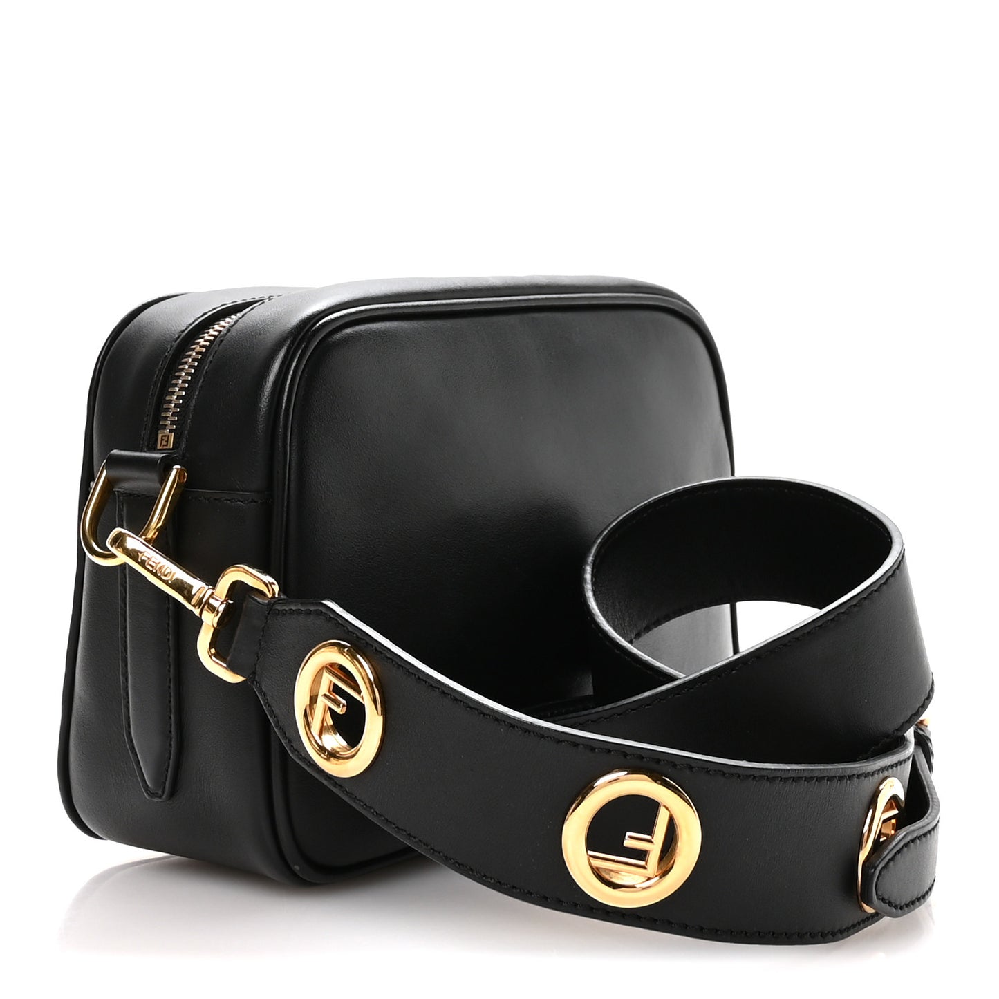 Vitello Century F is Fendi Bi-Color FF 1974 Embossed Camera Case Maya Black
