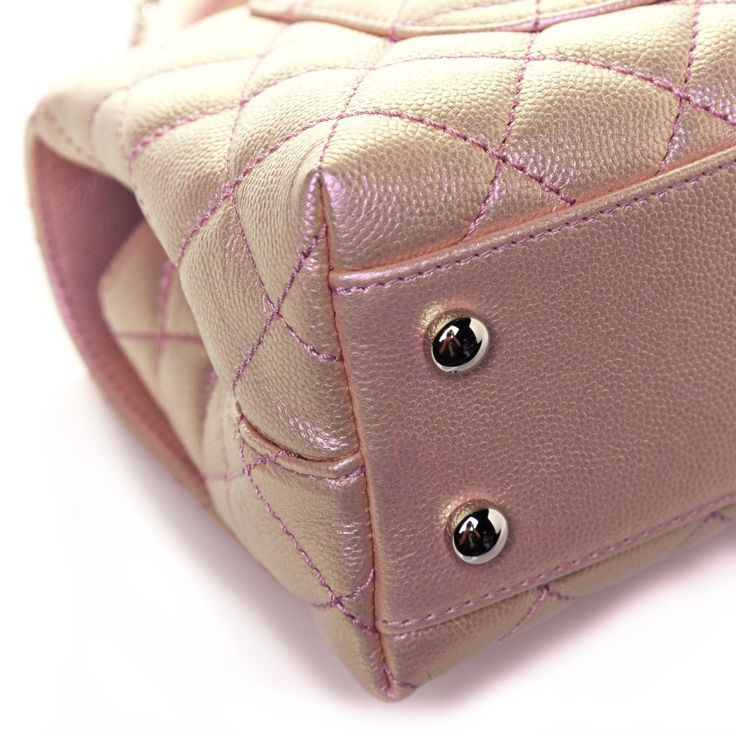 Iridescent Caviar Quilted Mini Coco Handle Flap Pink