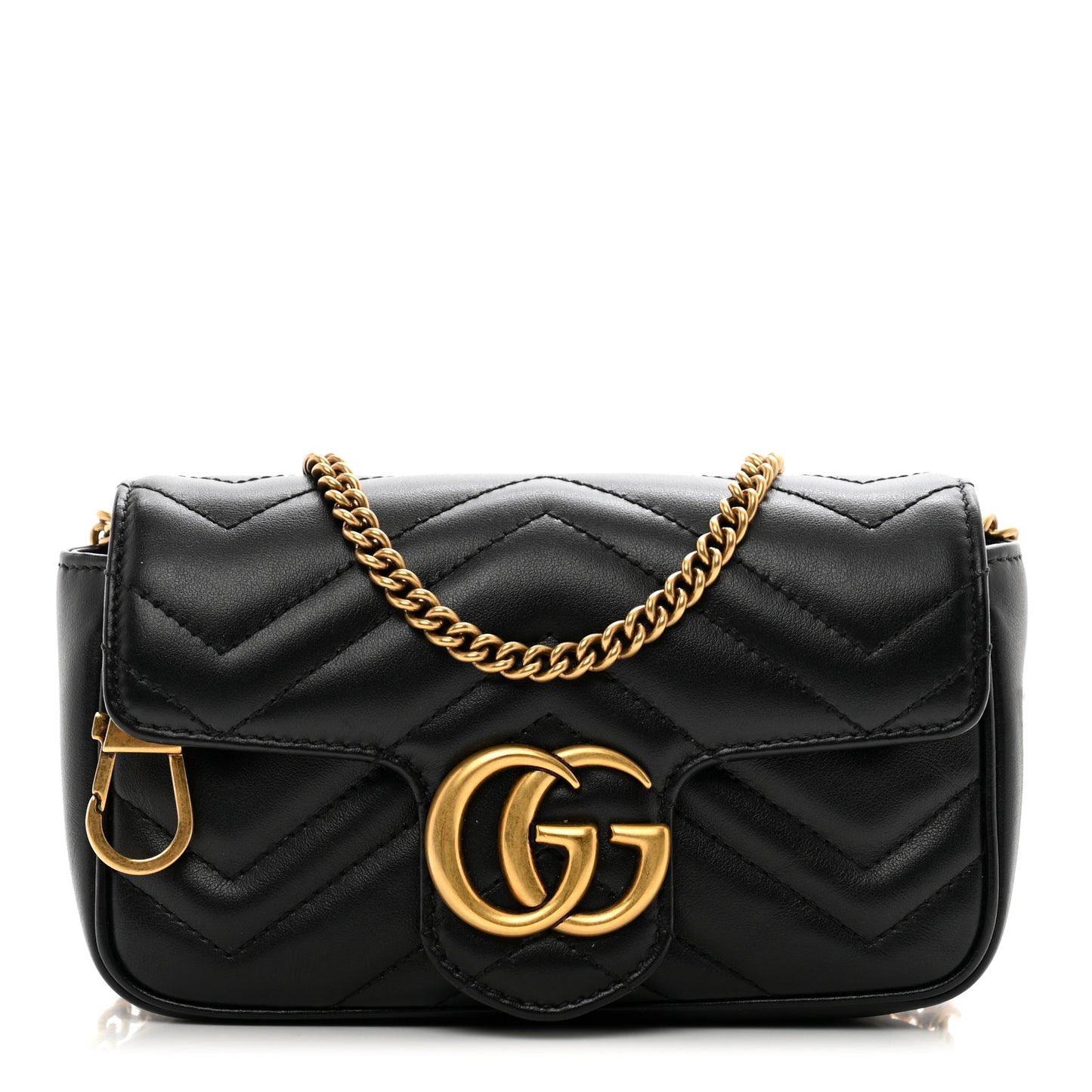 Calfskin Matelasse Super Mini GG Marmont Shoulder Bag Black
