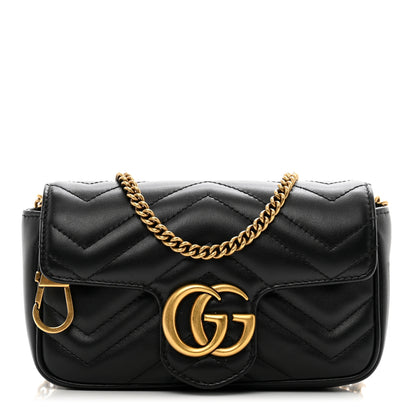 Gucci Calfskin Matelasse Super Mini GG Marmont Shoulder Bag Black 1 of 10