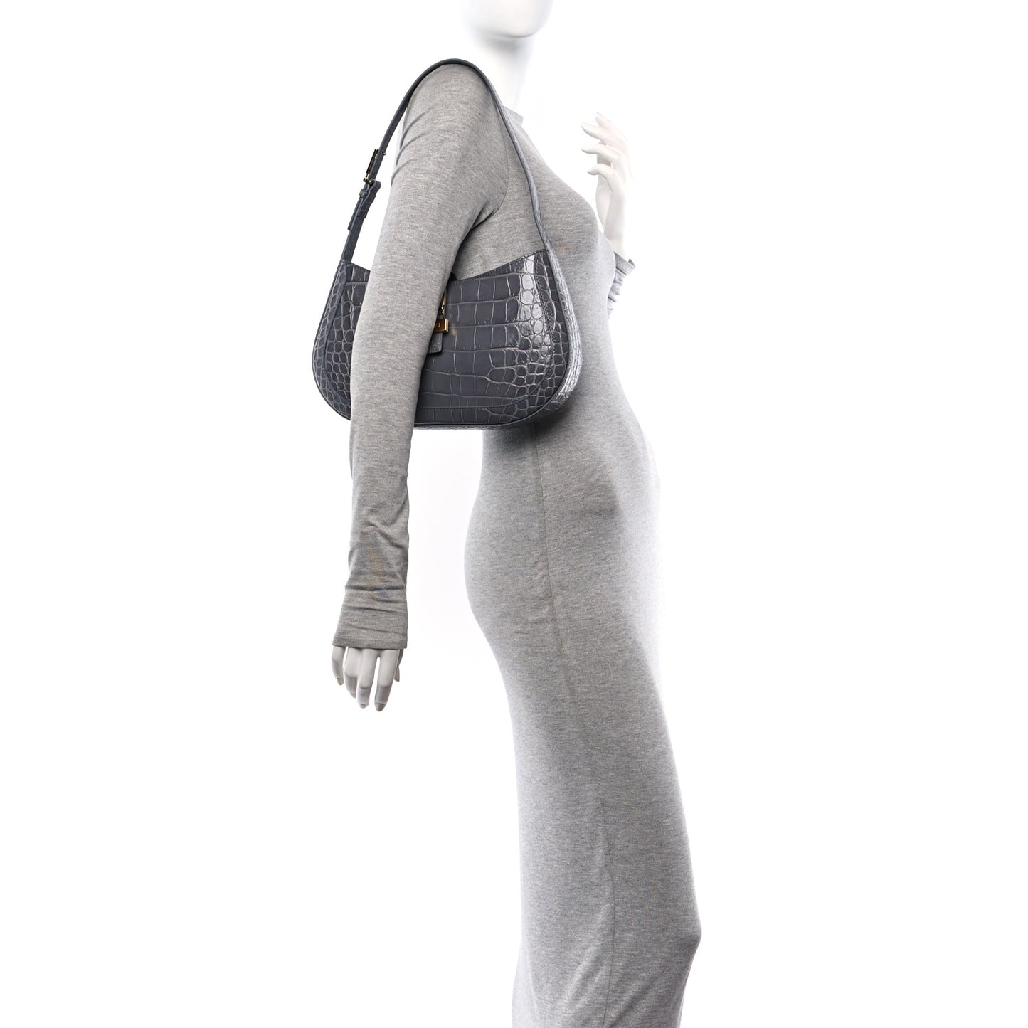 Calfskin Crocodile Embossed Large Greca Goddess Bag Charcoal