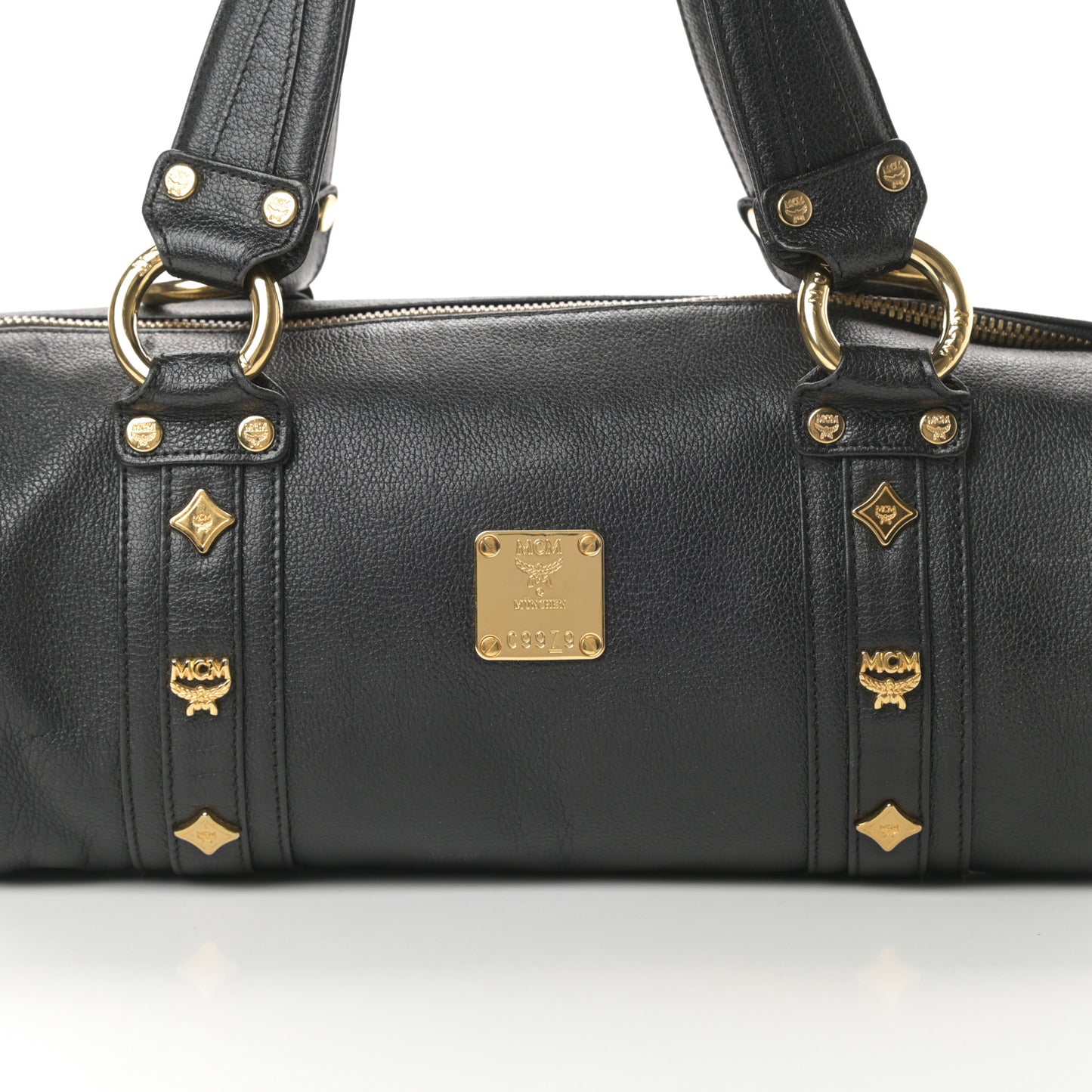 Grained Calfskin Studded Heritage Barrel Bag Black