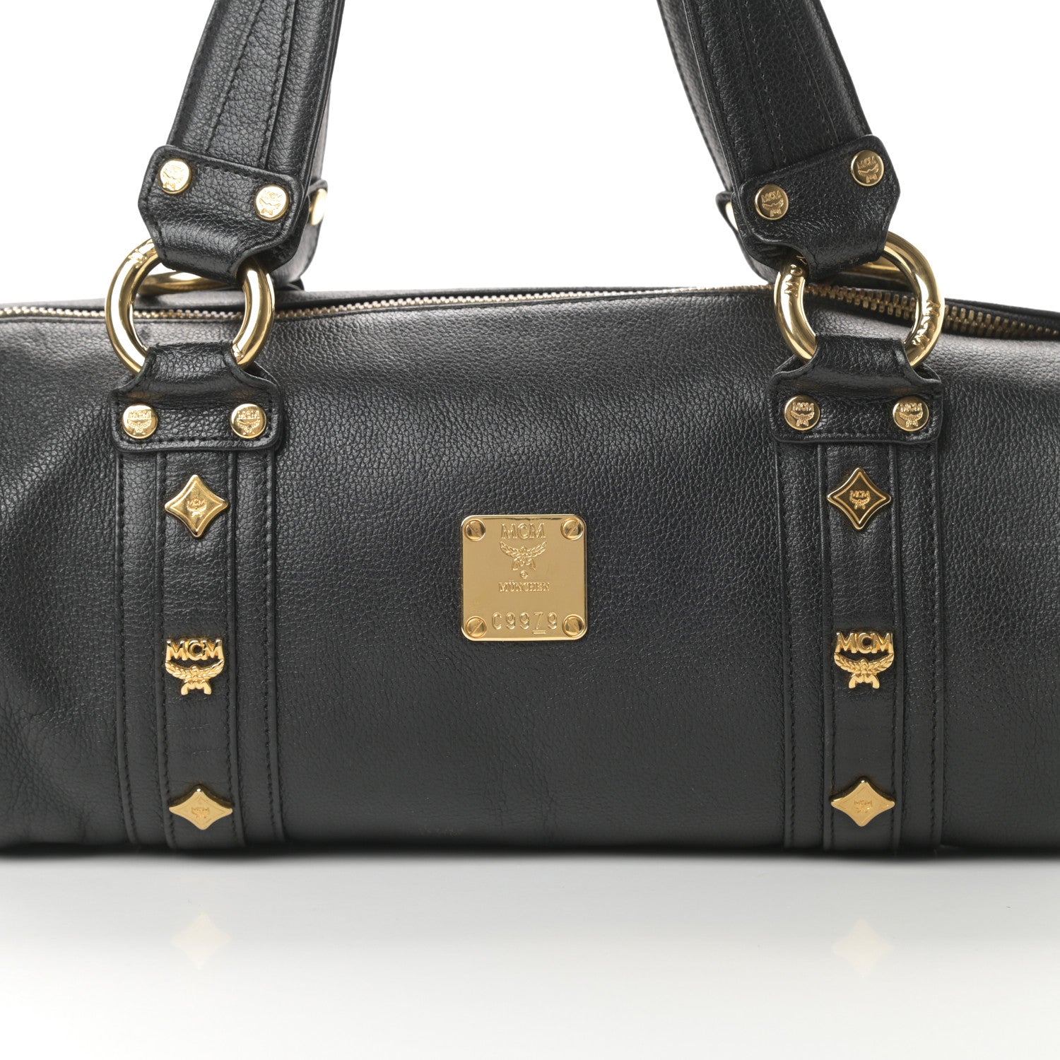 MCM Grained Calfskin Studded Heritage Barrel Bag Black 8 of 10