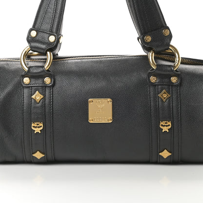 MCM Grained Calfskin Studded Heritage Barrel Bag Black 8 of 10