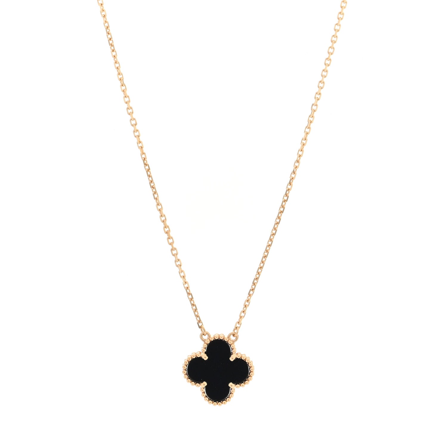 18K Yellow Gold Black Onyx Vintage Alhambra Pendant Necklace